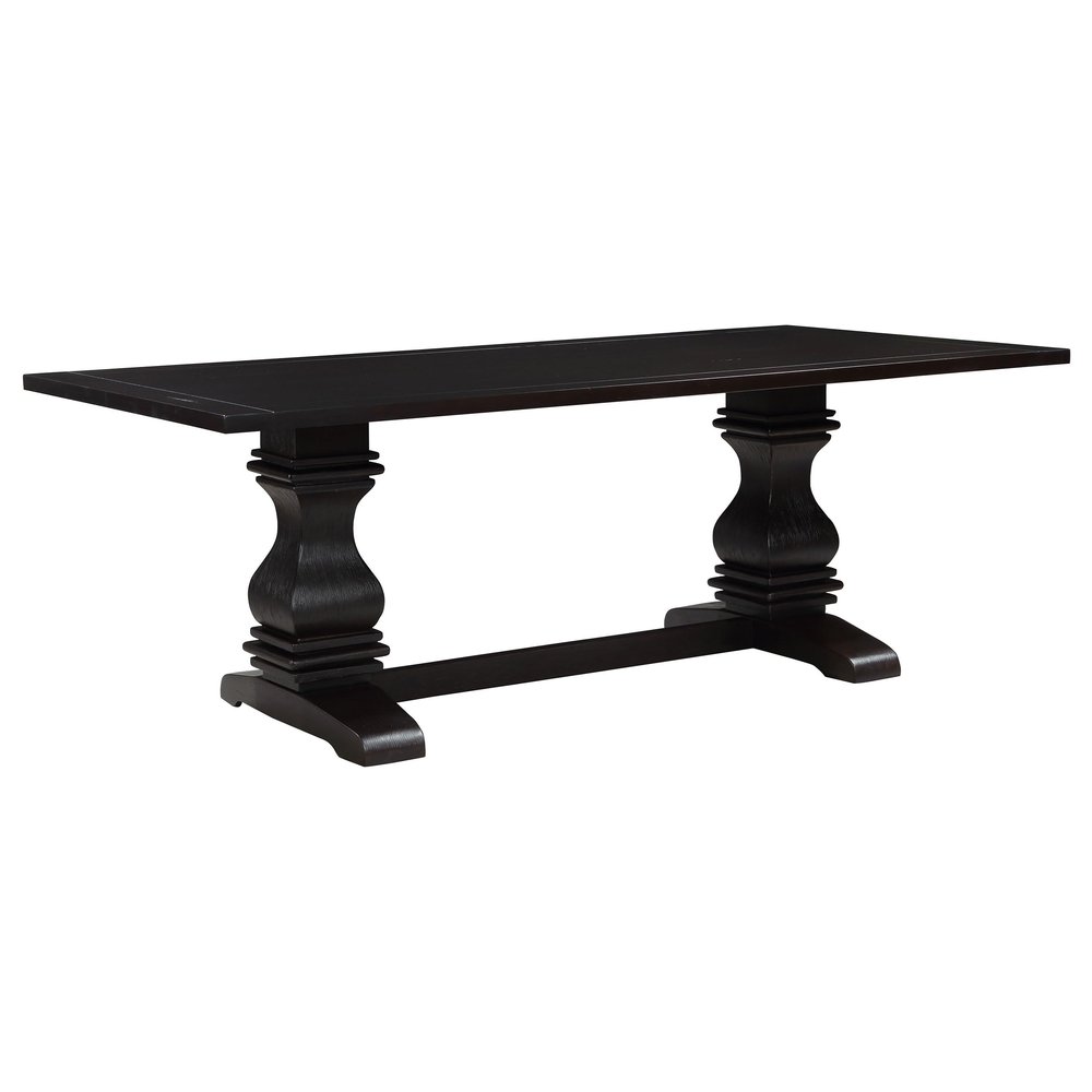 Coaster Home Furnishings - Parkins - Wood & Veneer - Traditional Rectangular Trestle Dining Table with Curved Legs and Pedestal Base - Dining Room & Kitchen - 86 Inch - Espresso - 107411
