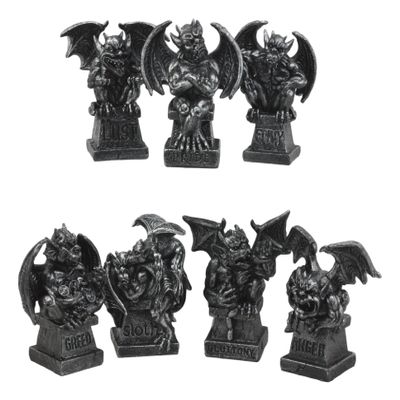Ebros Gift Allegorical Seven Deadly Sins Gargoyle Figurine Set of 7 Cardinal Sins Pride Sloth Gluttony Envy Greed Anger and Lust Gargoyles Sculptural Decor