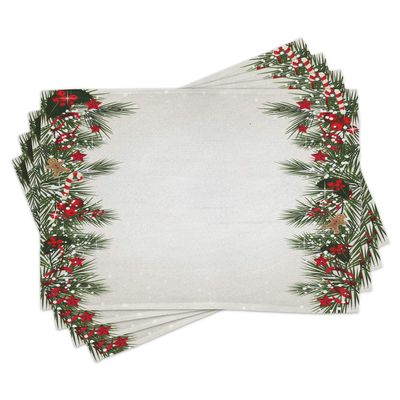 Ambesonne Christmas Place Mats Set of 4, New Year's Eve Tree Branch Border with Berry Ribbons Gingerbread Man, Washable Fabric Placemats for Dining Table, Standard Size, Brown