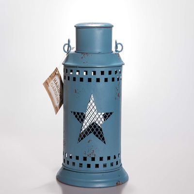 Harbor Gardens ZT171433 Essex Collection Blue Distressed Vintage Star Cut-Out Lantern with Tea Light Holder