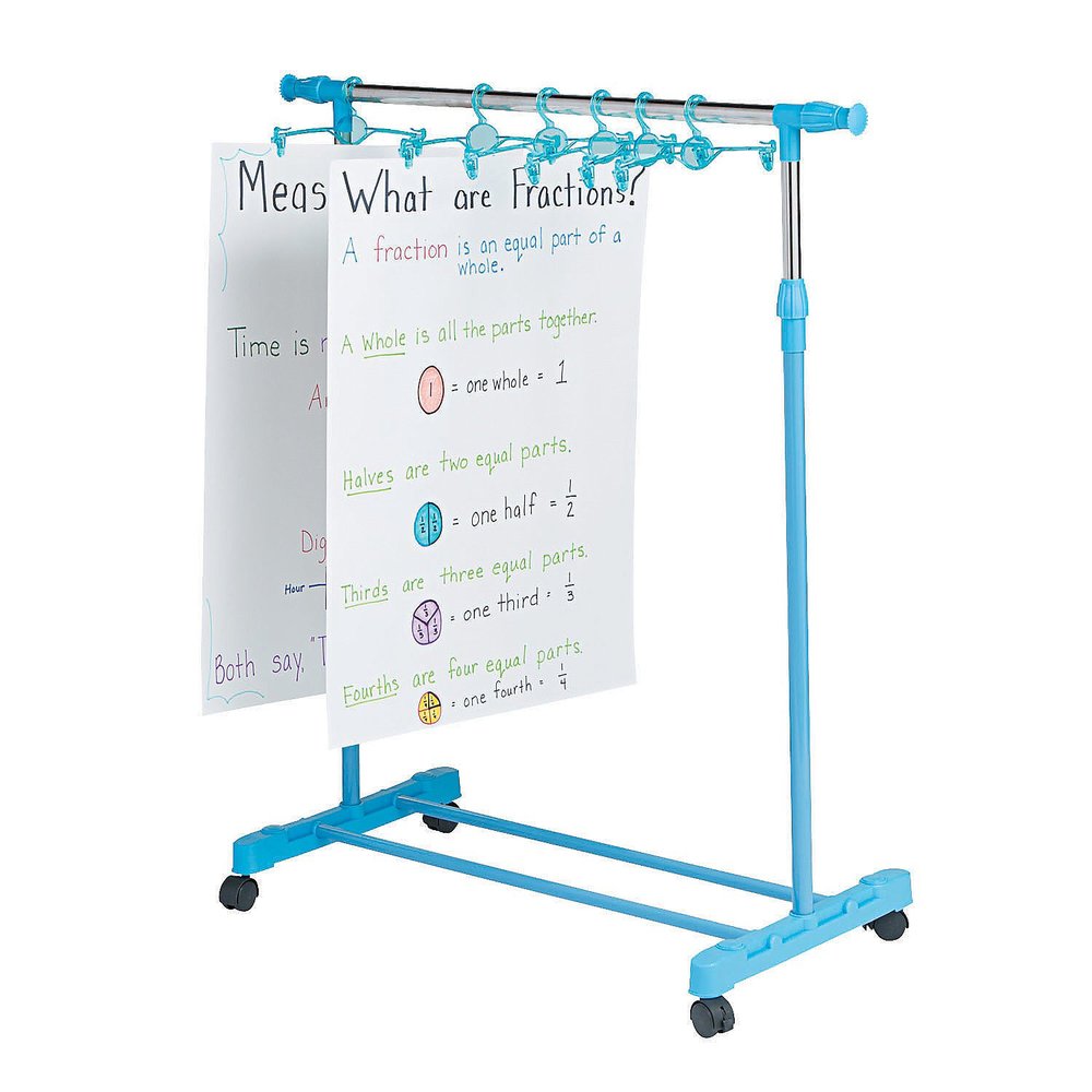 Fun Express Anchor Chart Storage Rack - Includes 12 Hangers - Blue - Plastic with Metal Bars - 35 1/2'' x 17'' x 41'' - Classroom Use