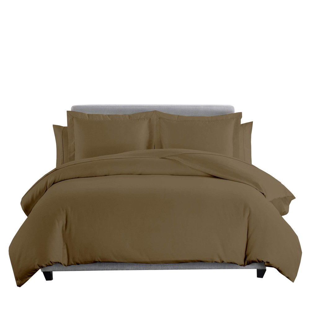 8 Pieces 100% Cotton Solid Taupe King Goose Down Bed in a Bag Set Including 600TC Sheet Set + 600TC Duvet Cover Set+ All Season Striped Goose Down Comforter 600 Fill Power