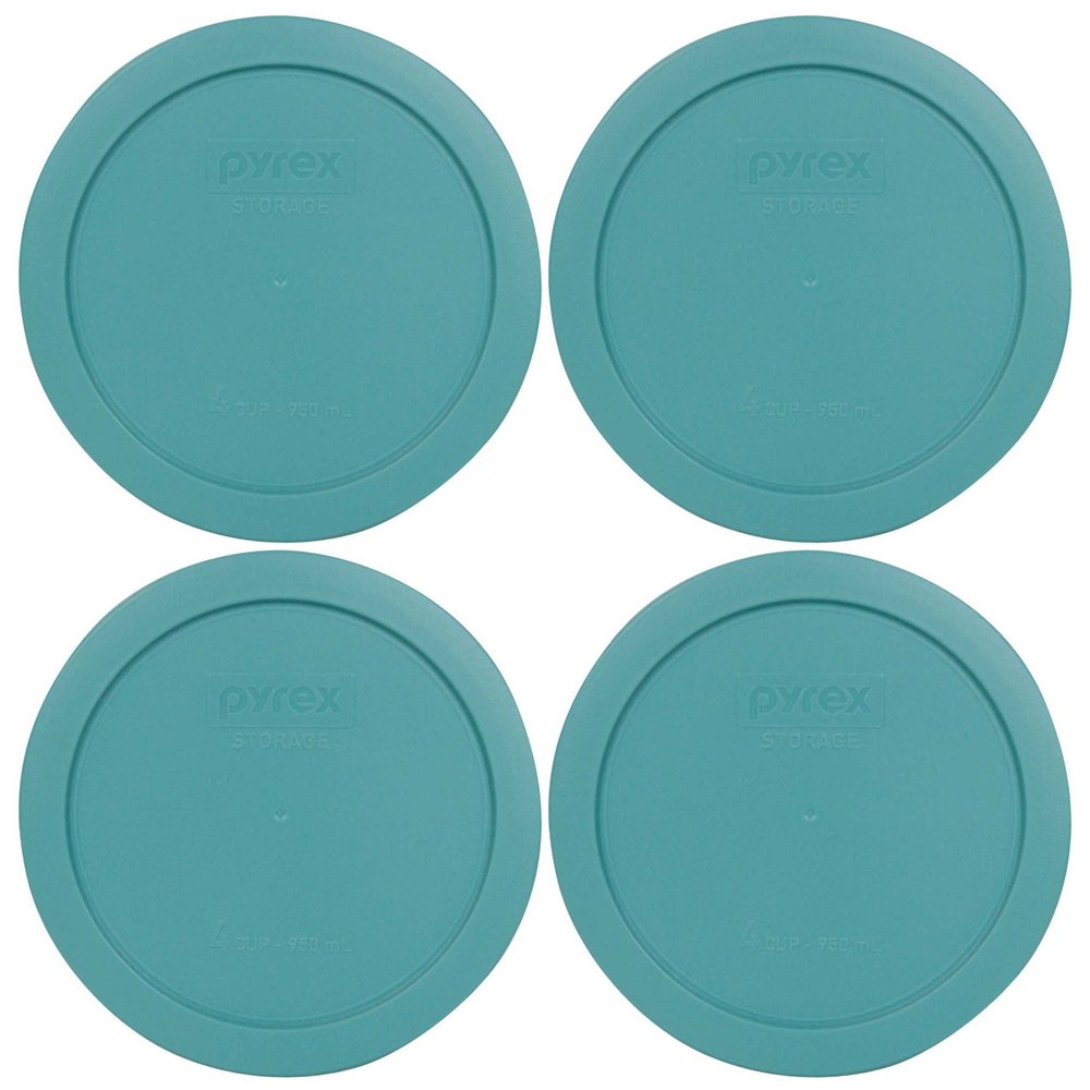 Pyrex 7201-PC 4 Cup Turquoise Food Storage Replacement Lid (4-Pack) - Made in USA