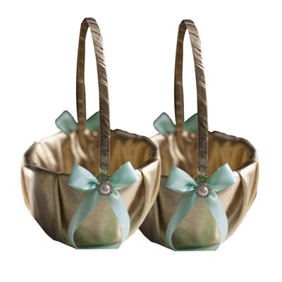 Alex Emotions Gold & Mint Wedding Ring Bearer Pillow and Flower Girl Basket Set  Satin & Ribbons  Pairs Well with Most Dresses & Themes  Splendour Every Wedding Deserves