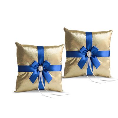 Alex Emotions Gold & Royal Blue Wedding Ring Bearer Pillow and Flower Girl Basket Set  Satin & Ribbons  Pairs Well with Most Dresses & Themes  Splendour Every Wedding Deserves