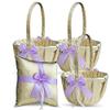 Alex Emotions Gold & Violet/Lilac/Lavender Wedding Ring Bearer Pillow and Flower Girl Basket Set  Satin & Ribbons  Pairs Well with Most Dresses & Themes  Splendour Every Wedding Deserves view 1