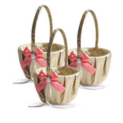 Alex Emotions Gold & Coral Wedding Ring Bearer Pillow and Flower Girl Basket Set  Satin & Ribbons  Pairs Well with Most Dresses & Themes  Splendour Every Wedding Deserves