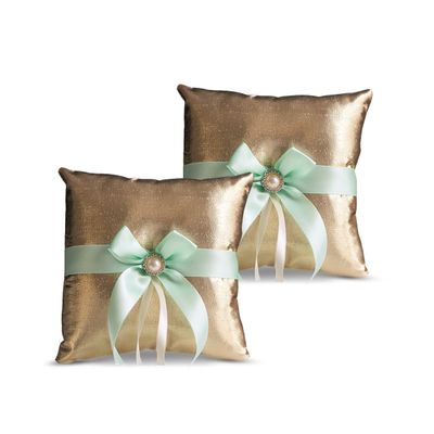 Alex Emotions Gold & Mint Wedding Ring Bearer Pillow and Flower Girl Basket Set  Satin & Ribbons  Pairs Well with Most Dresses & Themes  Splendour Every Wedding Deserves