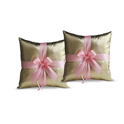 Alex Emotions Gold & Pink Wedding Ring Bearer Pillow and Flower Girl Basket Set  Satin & Ribbons  Pairs Well with Most Dresses & Themes  Splendour Every Wedding Deserves