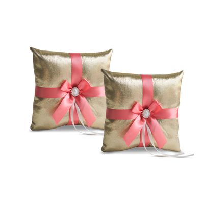 Alex Emotions Gold & Coral Wedding Ring Bearer Pillow and Flower Girl Basket Set  Satin & Ribbons  Pairs Well with Most Dresses & Themes  Splendour Every Wedding Deserves