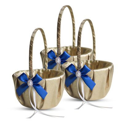 Alex Emotions Gold & Royal Blue Wedding Ring Bearer Pillow and Flower Girl Basket Set  Satin & Ribbons  Pairs Well with Most Dresses & Themes  Splendour Every Wedding Deserves