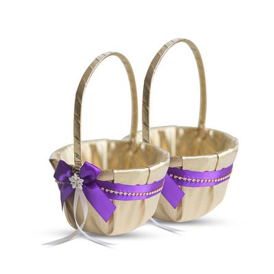 Alex Emotions Gold & Purple Jewel Wedding Ring Bearer Pillow and Flower Girl Basket Set  Satin & Ribbons  Pairs Well with Most Dresses & Themes  Splendour Every Wedding Deserves