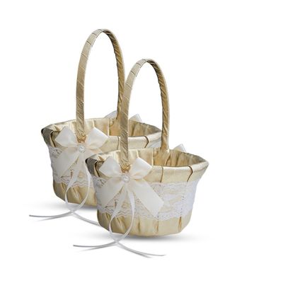 Alex Emotions Gold & Ivory LACE Wedding Ring Bearer Pillow and Flower Girl Basket Set  Satin & Ribbons  Pairs Well with Most Dresses & Themes  Splendour Every Wedding Deserves