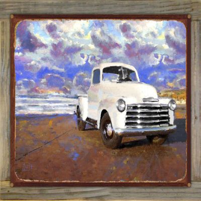 1951 Chevy Rustic Metal Print on Reclaimed Barn Wood from Artwork by Artist Lisa Sofia Robinson 17" x 23"