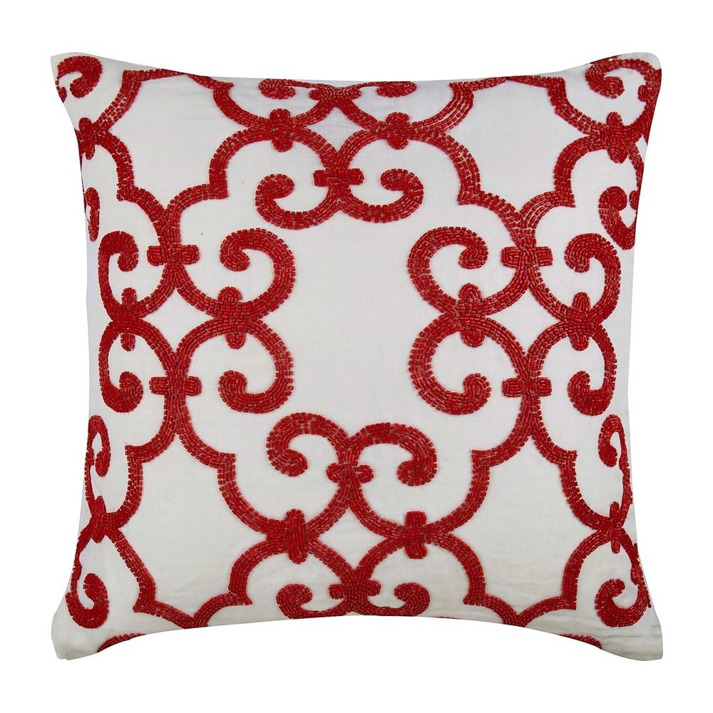 The HomeCentric Cushion Cover, Couch Pillow Cases, Decorative Pillow Covers 14x14 inch (35x35 cm) Red, Cotton Throw Pillow Covers, Handmade Pillow Covers, Contemporary, Abstract - Red Encrusted