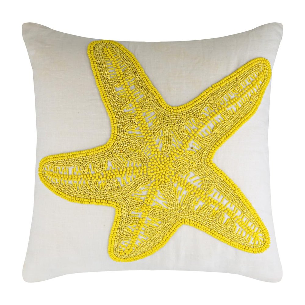 The HomeCentric Custom Pillow Case, Toss Pillow Covers, Pillow Covers 14x14 inch (35x35 cm) Yellow, Cotton Throw Pillow Covers, Handmade Pillow Covers, Beach, Sea Creatures Easter - Yellow Starfish