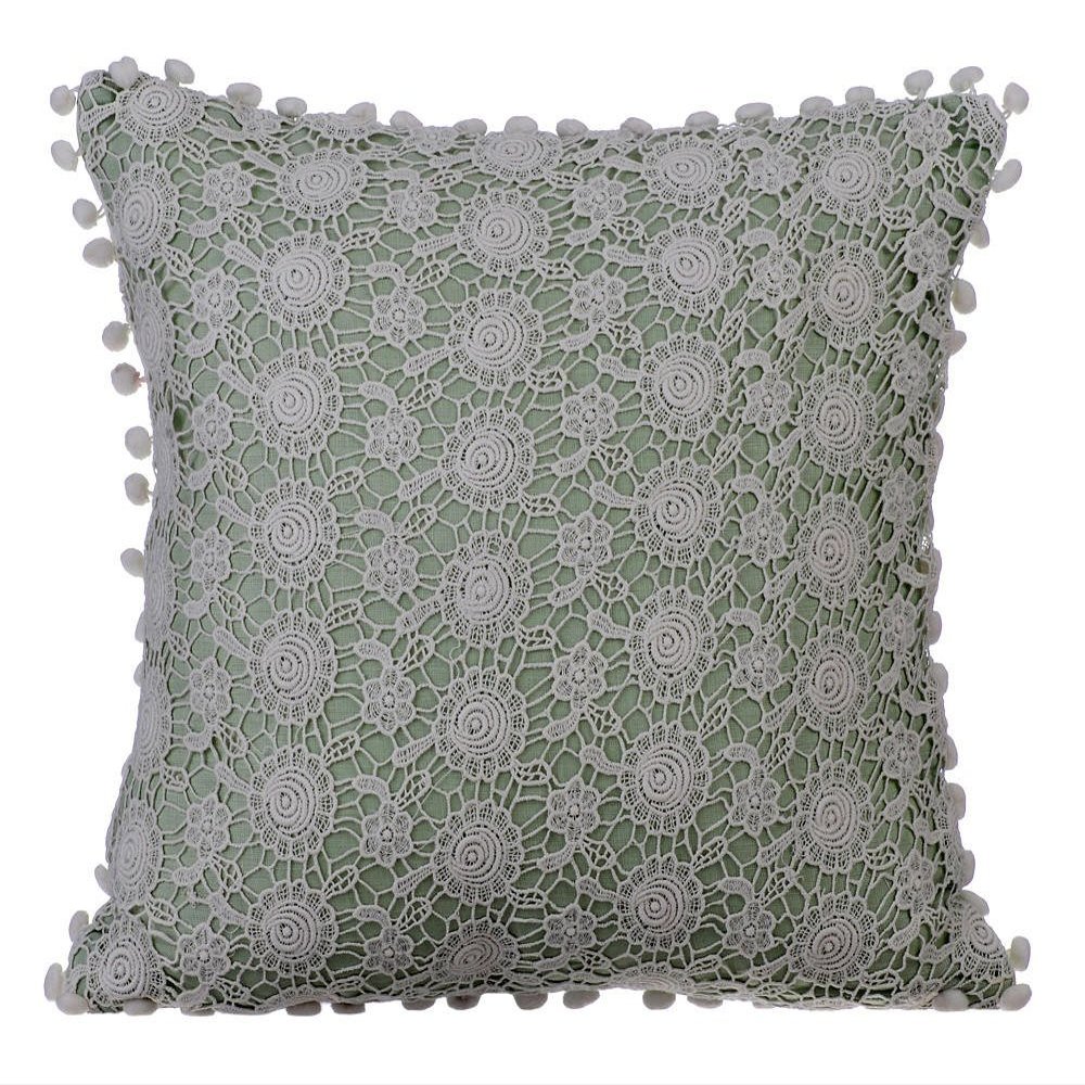 The HomeCentric Throw Pillow Cover, Pillows, Pillow Covers 14x14 inch (35x35 cm) Green, Cotton Throw Pillow Covers, Handmade Pillow Covers, Contemporary, French Toile Easter - Crochet Rose