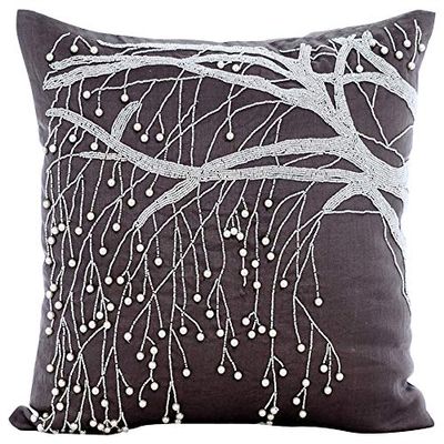 The HomeCentric Pillow Case Zipper, Toss Pillow Covers, Decorative Pillow Covers 14x14 inch (35x35 cm) Brown, Cotton Throw Pillow Covers, Handmade Pillow Covers, Contemporary, Floral - Nature Pearl