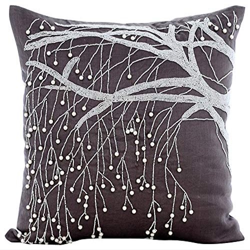 The HomeCentric Pillow Case Zipper, Toss Pillow Covers, Decorative Pillow Covers 14x14 inch (35x35 cm) Brown, Cotton Throw Pillow Covers, Handmade Pillow Covers, Contemporary, Floral - Nature Pearl