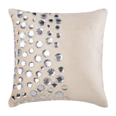 HomeCentric Velvet Throw Pillow Covers, 14x14 inch (35x35 cm) Ivory, Modern Circles & Dots - Crystal Moonstone