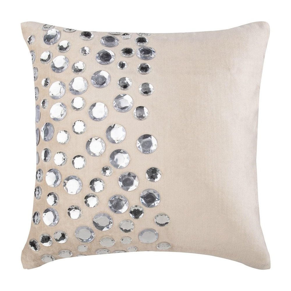 HomeCentric Velvet Throw Pillow Covers, 14x14 inch (35x35 cm) Ivory, Modern Circles & Dots - Crystal Moonstone