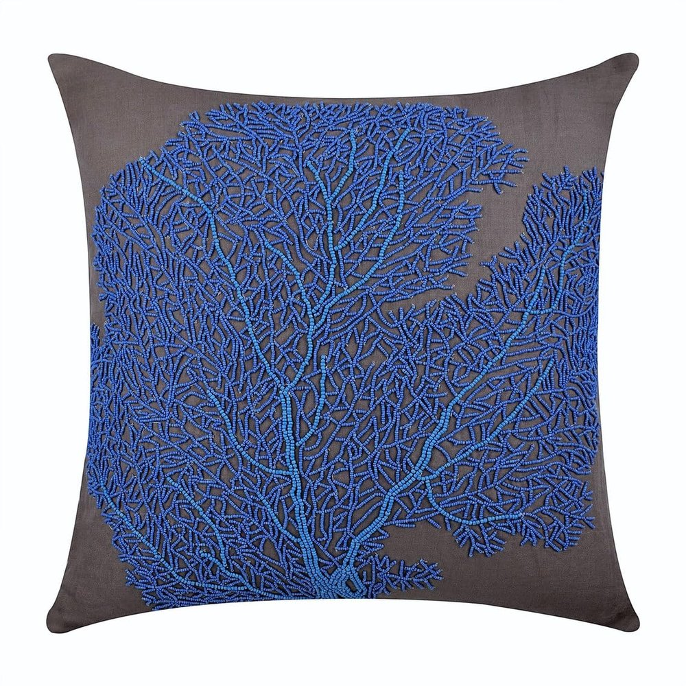 The HomeCentric Pillow Cases, Toss Pillow Covers, Decorative Pillow Covers 14x14 inch (35x35 cm) Blue, Cotton Throw Pillow Covers, Handmade Pillow Covers, Beach, Sea Creatures - Royal Blue Sea Weeds