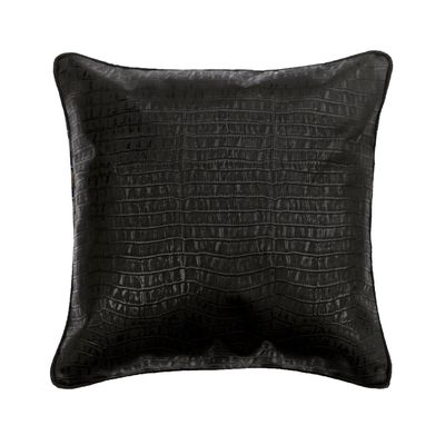The HomeCentric Cushion Cover for Chair, Decorative Pillow Covers 14x14 inch (35x35 cm) Black, Faux Leather Throw Pillow Covers, Handmade Pillow Covers, Solid Color Halloween - Paved Black