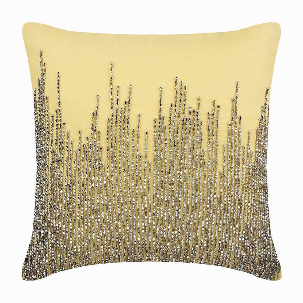 The HomeCentric Chair Cushion Cover, Toss Pillow Covers, Pillow Covers 14x14 inch (35x35 cm) Yellow, Cotton Throw Pillow Covers, Handmade Pillow Covers, Modern, Abstract - Linen Yellow Heights