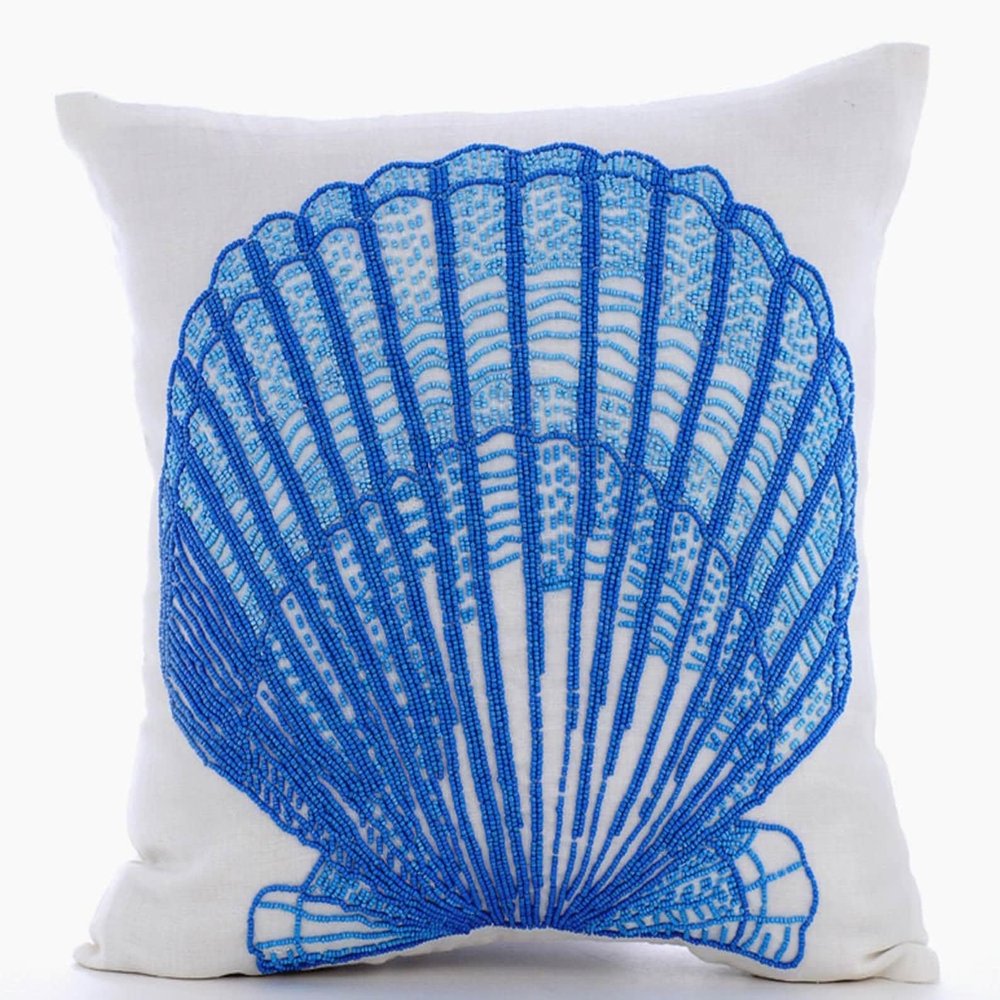 The HomeCentric Pillow Case Zip, Toss Pillow Covers, Decorative Pillow Covers 14x14 inch (35x35 cm) Blue, Cotton Throw Pillow Covers, Handmade Pillow Covers, Beach, Sea Creatures - Oyster Bay