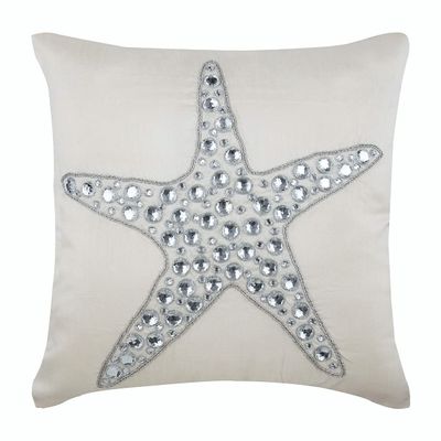 The HomeCentric Cushion Cover, Toss Pillow Covers, Decorative Pillow Covers 14x14 inch (35x35 cm) Ivory, Silk Throw Pillow Covers, Handmade Pillow Covers, Beach, Sea Creatures - Starfish Crystals