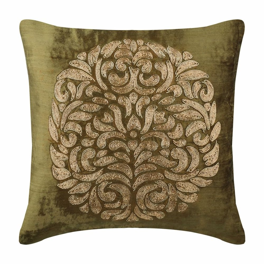 The HomeCentric Cushion Cover Sofa, Toss Pillow Covers, Pillow Covers 14x14 inch (35x35 cm) Green, Velvet Throw Pillow Covers, Handmade Pillow Covers, Contemporary, Abstract - Circle of Peace