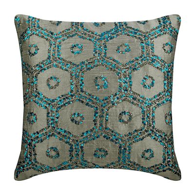 The HomeCentric Decorative Pillow Case Covers with Zipper, Decorative Pillow Covers 14x14 inch (35x35 cm) Grey, Silk Throw Pillow Covers, Handmade Pillow Covers, Modern Geometric - Magical Techno