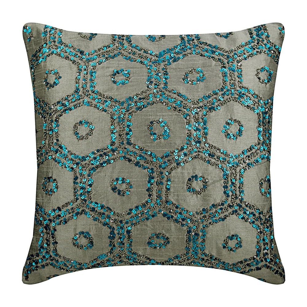 The HomeCentric Decorative Pillow Case Covers with Zipper, Decorative Pillow Covers 14x14 inch (35x35 cm) Grey, Silk Throw Pillow Covers, Handmade Pillow Covers, Modern Geometric - Magical Techno