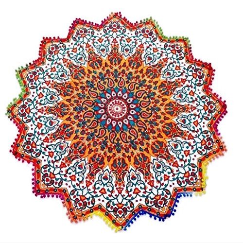 Pom Pom Fringing Roundie Yoga Mat, Star Beach Towel, Bohemian Tapestries, Indian Mandala Throw, Hippie Wall Hanging, Boho Picnic Blanket, Gypsy Table Cloth