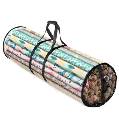 ZOBER Round Christmas Gift Wrapping Paper Organizer Storage - 40 Inch Gift Wrap Storage Containers - Wrapping Paper Holder, Clear PVC Waterproof, Fits 25 Standard Rolls - Black