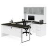 Bestar Pro-Concept Plus U-Shaped Executive Desk with Pedestal and Frosted Glass Doors Hutch, White/Deep Grey view 1
