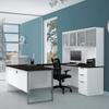 Bestar Pro-Concept Plus U-Shaped Executive Desk with Pedestal and Frosted Glass Doors Hutch, White/Deep Grey view 2