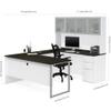 Bestar Pro-Concept Plus U-Shaped Executive Desk with Pedestal and Frosted Glass Doors Hutch, White/Deep Grey view 3
