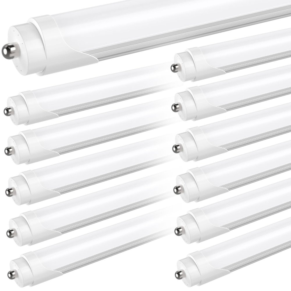 JESLED T8 T10 T12 8FT LED Tube Light Bulbs, 50W 6000LM, 5000K Daylight White, Single Pin Fa8 LED Replacement for Fluorescent Fixture, Frosted, Ballast Bypass, Warehouse Workshop Garage Lights 12-Pack