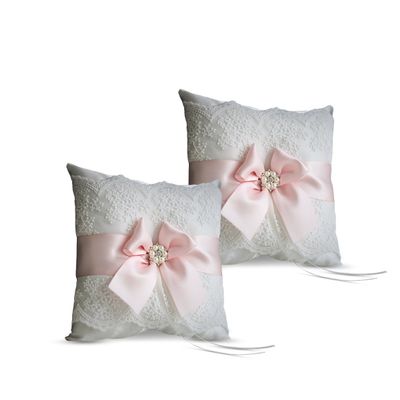Alex Emotions Ivory Ring Bearer Pillow and Basket Set | Lace Collection | Flower Girl & Welcome Basket for Guest | Handmade Wedding Baskets & Pillows (Blush Pink)