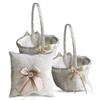 Alex Emotions Ivory Ring Bearer Pillow and Basket Set | Lace Collection | Flower Girl & Welcome Basket for Guest | Handmade Wedding Baskets & Pillows (Champagne) view 1