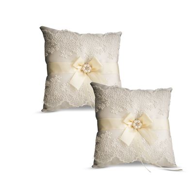 Alex Emotions Ivory Ring Bearer Pillow and Basket Set | Lace Collection | Flower Girl & Welcome Basket for Guest | Handmade Wedding Baskets & Pillows (Ivory)