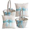 Alex Emotions Ivory Ring Bearer Pillow and Basket Set | Lace Collection | Flower Girl & Welcome Basket for Guest | Handmade Wedding Baskets & Pillows (Sky Blue) view 1