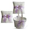 Alex Emotions Ivory Ring Bearer Pillow and Basket Set | Lace Collection | Flower Girl & Welcome Basket for Guest | Handmade Wedding Baskets & Pillows (Violet Lilac Lavender) view 1