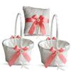 Alex Emotions Ivory Ring Bearer Pillow and Basket Set | Lace Collection | Flower Girl & Welcome Basket for Guest | Handmade Wedding Baskets & Pillows (Coral) view 1