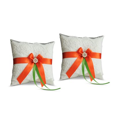 Alex Emotions Ivory Ring Bearer Pillow and Basket Set | Lace Collection | Flower Girl & Welcome Basket for Guest | Handmade Wedding Baskets & Pillows (Orange Lime)