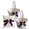 Alex Emotions Ivory Ring Bearer Pillow and Basket Set | Lace Collection | Flower Girl & Welcome Basket for Guest | Handmade Wedding Baskets & Pillows (Plum) view 1