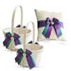 Alex Emotions Ivory Ring Bearer Pillow and Basket Set | Lace Collection | Flower Girl & Welcome Basket for Guest | Handmade Wedding Baskets & Pillows (Teal Purple) view 1