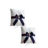 Alex Emotions Ivory Ring Bearer Pillow and Basket Set | Lace Collection | Flower Girl & Welcome Basket for Guest | Handmade Wedding Baskets & Pillows (Coral Navy Blue) view 1