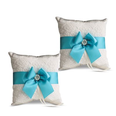 Alex Emotions Ivory Ring Bearer Pillow and Basket Set | Lace Collection | Flower Girl & Welcome Basket for Guest | Handmade Wedding Baskets & Pillows (Turquoise)